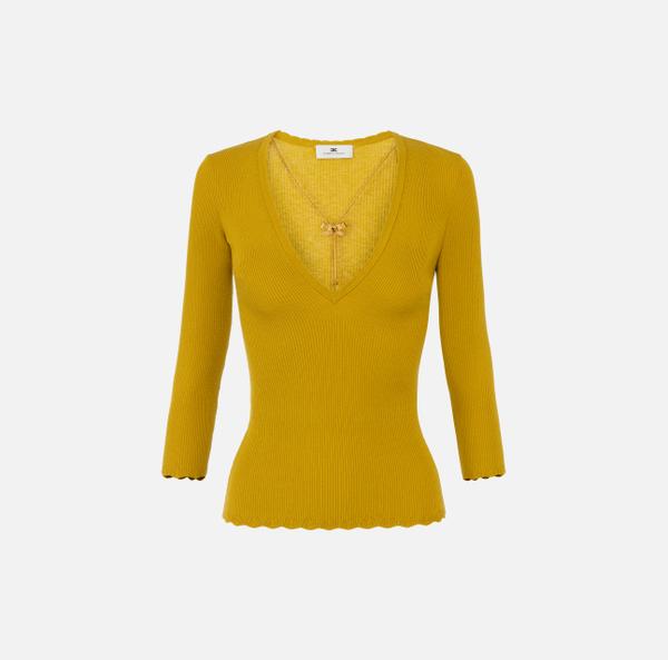 elisabetta franchi Pull en viscose côtelée avec collier