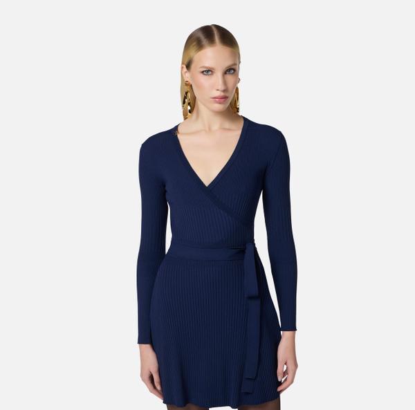 Elisabetta Franchi Robe Côtelée Avec Décolleté Croisé