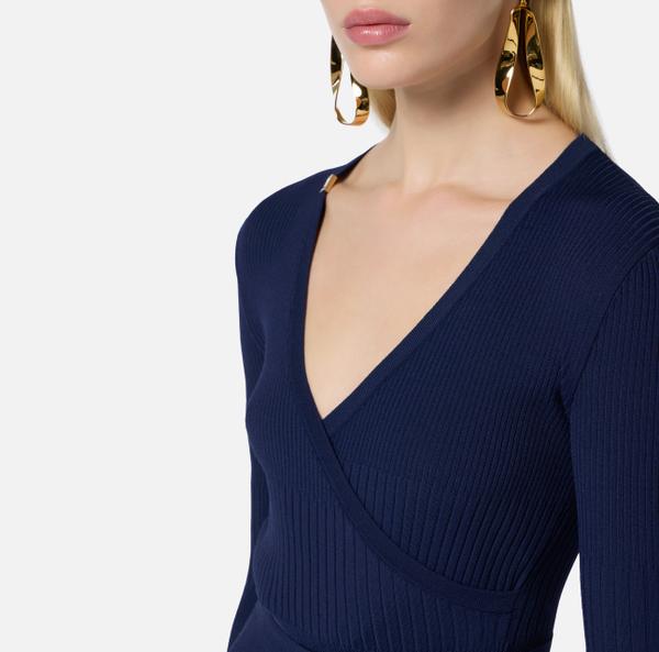 Elisabetta Franchi Robe Côtelée Avec Décolleté Croisé