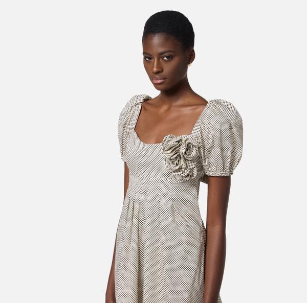 Elisabetta Franchi Robe En Coton Avec Imprimé Pois Et Roses Brodées
