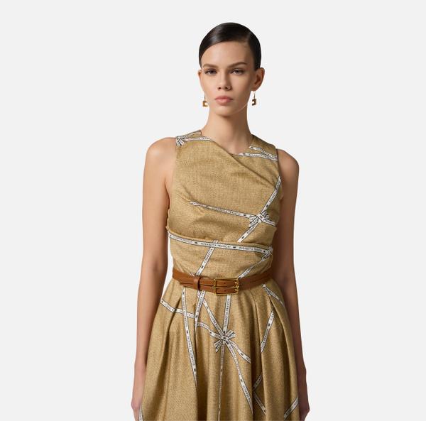 Elisabetta Franchi Robe En Coton Avec Imprimé Raphia Et Ruban