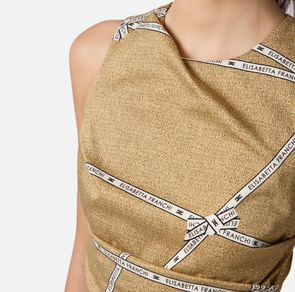 Elisabetta Franchi Robe En Coton Avec Imprimé Raphia Et Ruban