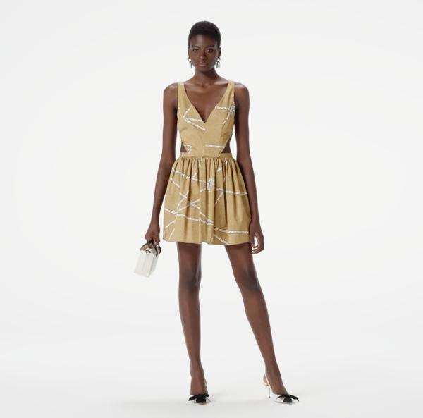 Elisabetta Franchi Robe En Coton Avec Imprimé Raphia Et Ruban