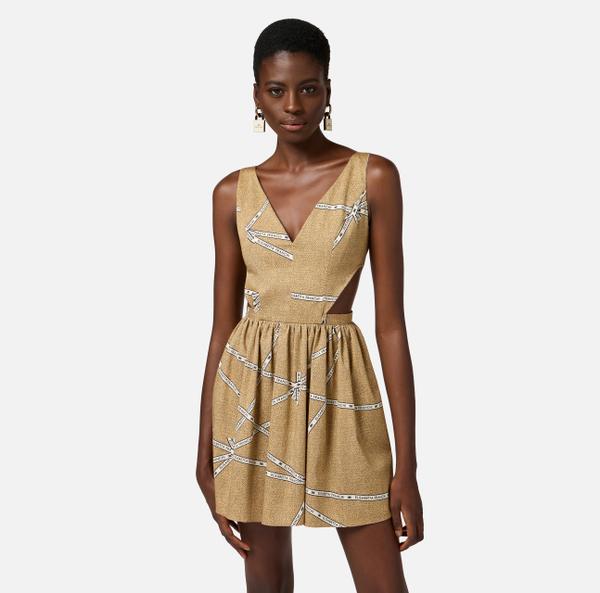 Elisabetta Franchi Robe En Coton Avec Imprimé Raphia Et Ruban