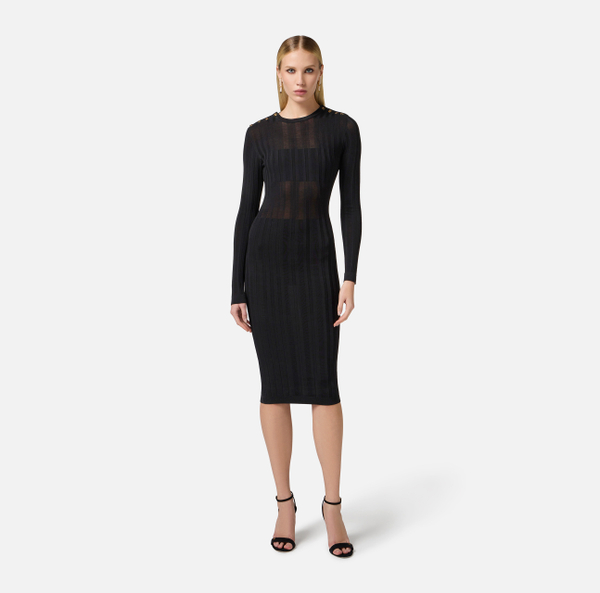 Elisabetta Franchi Robe En Coton Avec Transparences Et Boutons Dorés