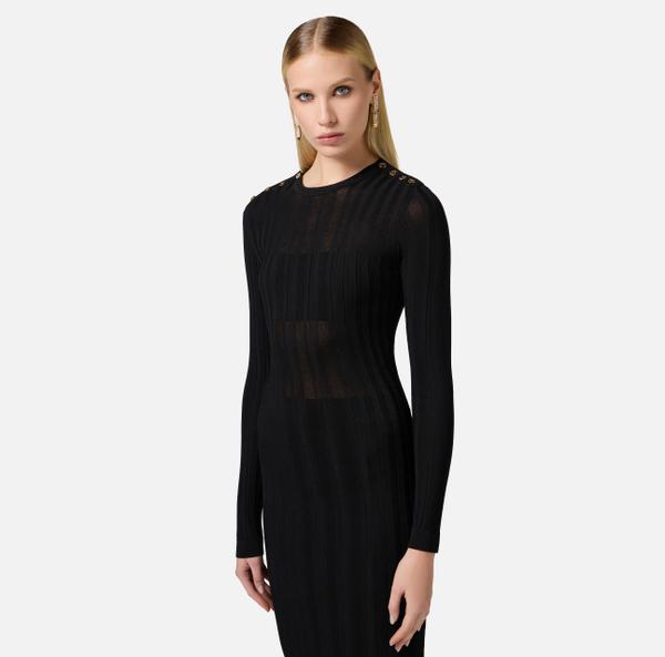 Elisabetta Franchi Robe En Coton Avec Transparences Et Boutons Dorés