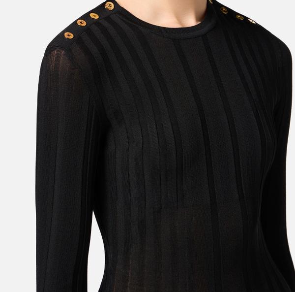Elisabetta Franchi Robe En Coton Avec Transparences Et Boutons Dorés