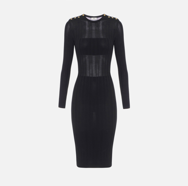 elisabetta franchi Robe en coton avec transparences et boutons dorés