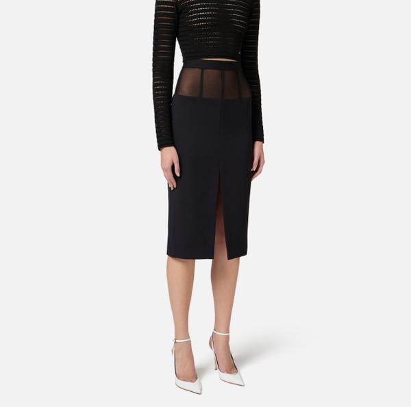 Elisabetta Franchi Robe En Crêpe Avec Basque En Tulle