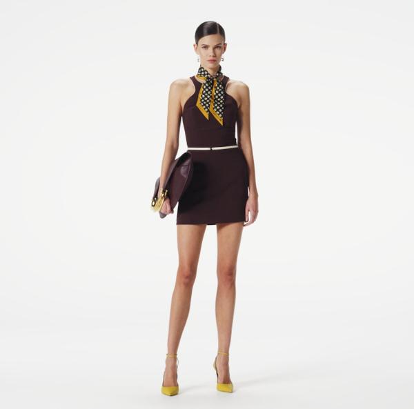Elisabetta Franchi Robe En Crêpe Avec Ceinture Contrastée