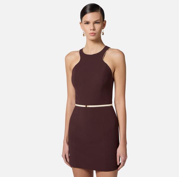 Elisabetta Franchi Robe En Crêpe Avec Ceinture Contrastée