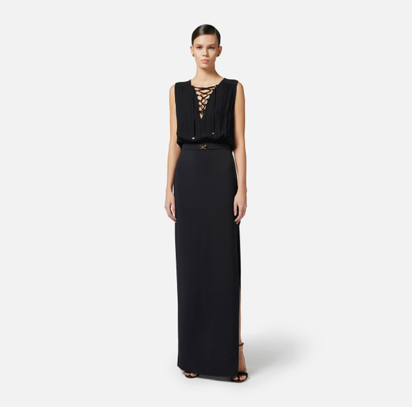 Elisabetta Franchi Robe En Crêpe Avec Lacets En Georgette