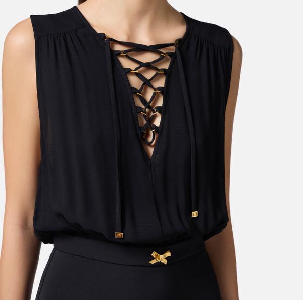 Elisabetta Franchi Robe En Crêpe Avec Lacets En Georgette