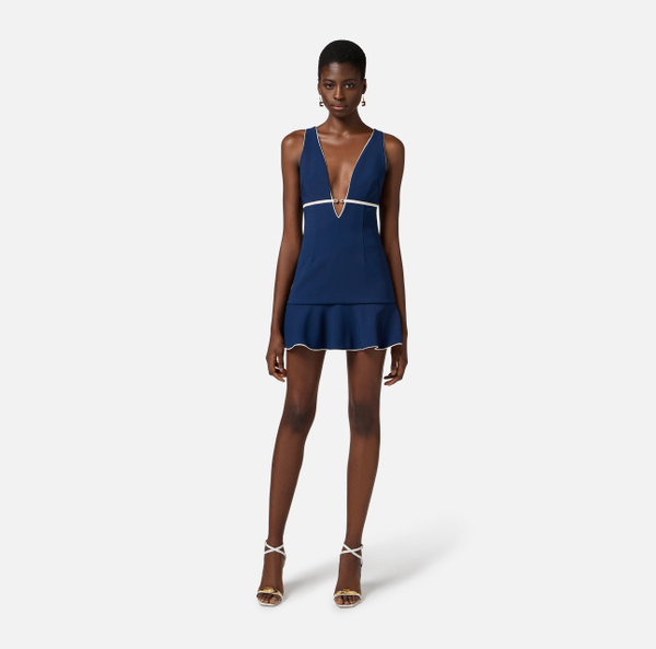 Elisabetta Franchi Robe En Crêpe Avec Piping Et Mors Bijou