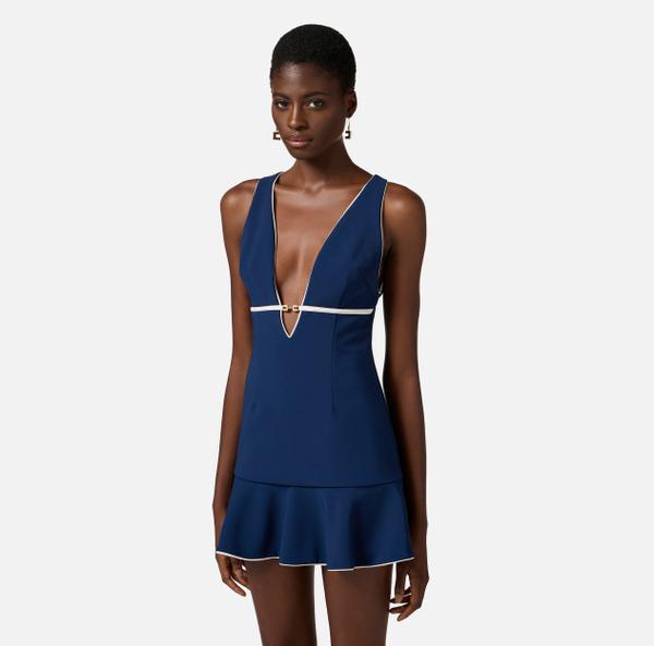 Elisabetta Franchi Robe En Crêpe Avec Piping Et Mors Bijou