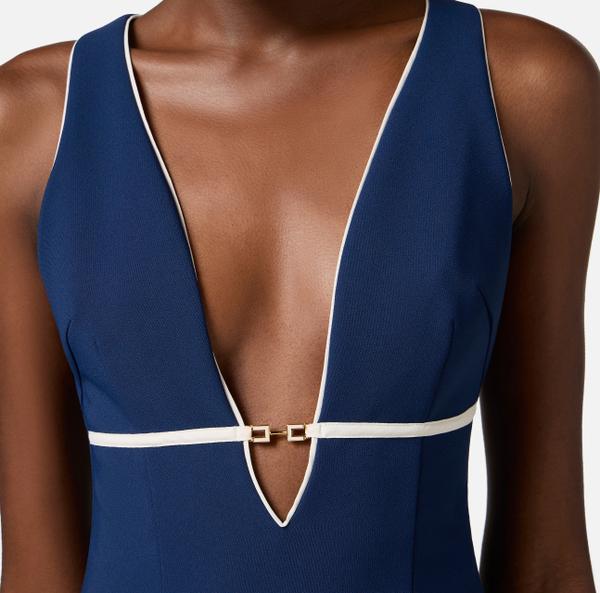 Elisabetta Franchi Robe En Crêpe Avec Piping Et Mors Bijou