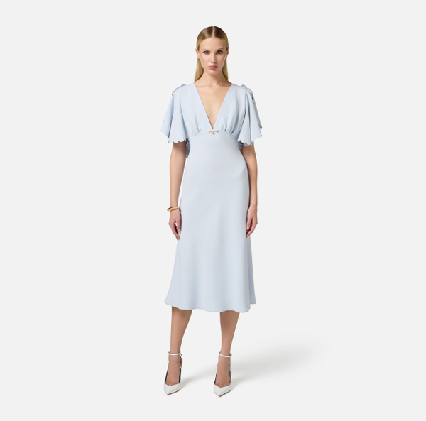 Elisabetta Franchi Robe En Crêpe Léger Avec Feston Brodé