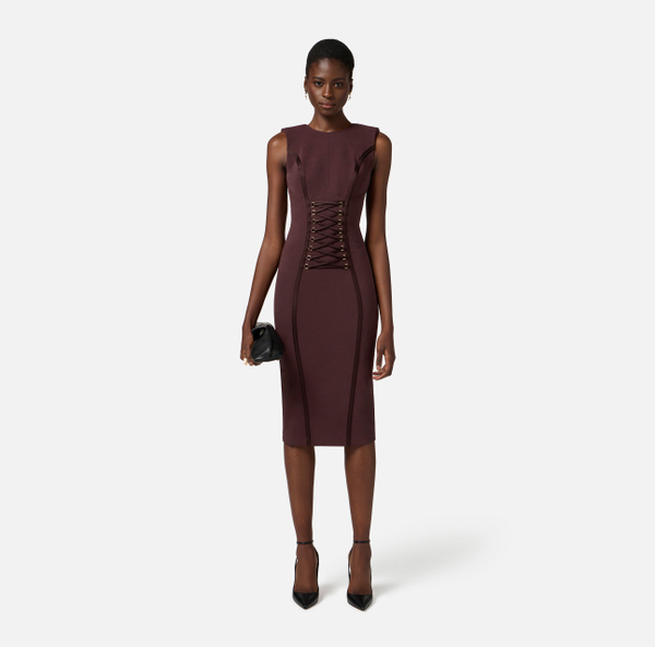 Elisabetta Franchi Robe En Crêpe Stretch Avec Lacets Croisés
