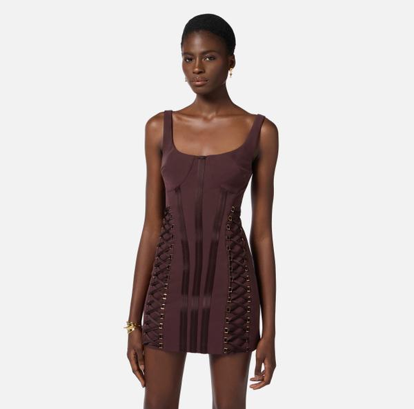 Elisabetta Franchi Robe En Crêpe Stretch Avec Lacets Croisés