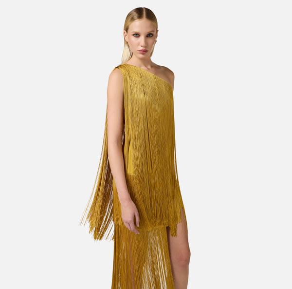 Elisabetta Franchi Robe En Double Crêpe Léger Avec Franges