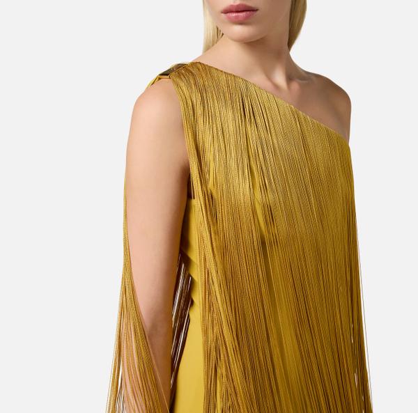 Elisabetta Franchi Robe En Double Crêpe Léger Avec Franges