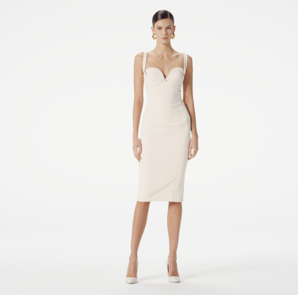 Elisabetta Franchi Robe En Double Crêpe Stretch Avec Feston Brodé