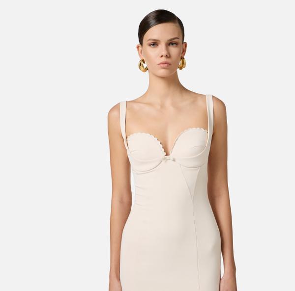 Elisabetta Franchi Robe En Double Crêpe Stretch Avec Feston Brodé