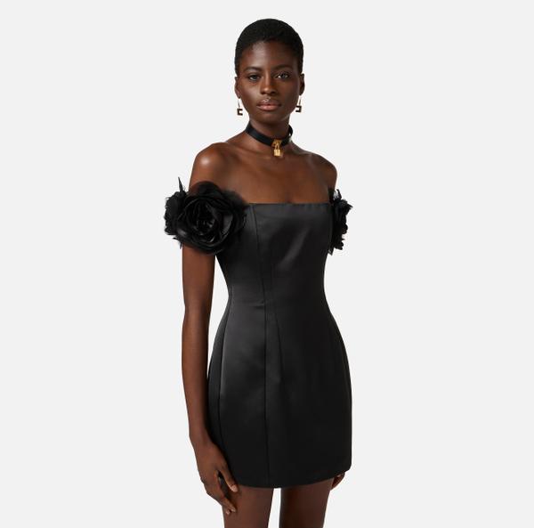 Elisabetta Franchi Robe En Duchesse Avec Fleurs Appliquées