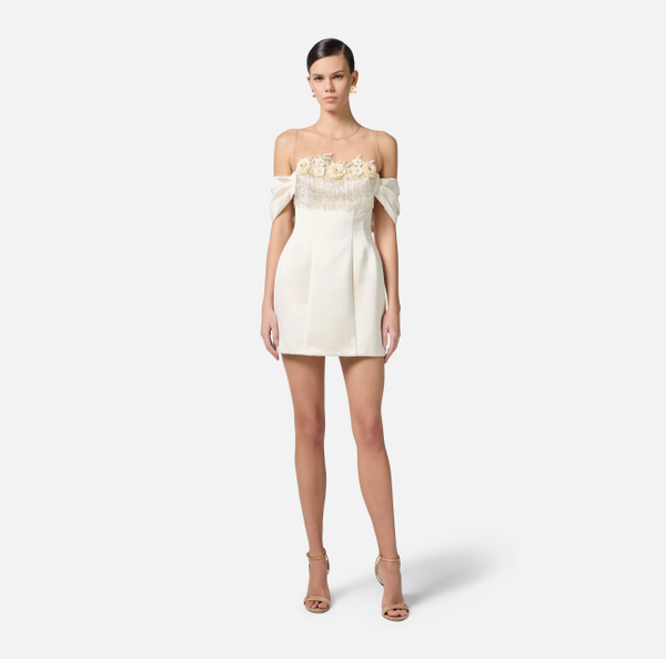 Elisabetta Franchi Robe En Duchesse Et Tulle Avec Broderies Florales