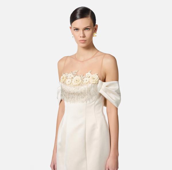 Elisabetta Franchi Robe En Duchesse Et Tulle Avec Broderies Florales