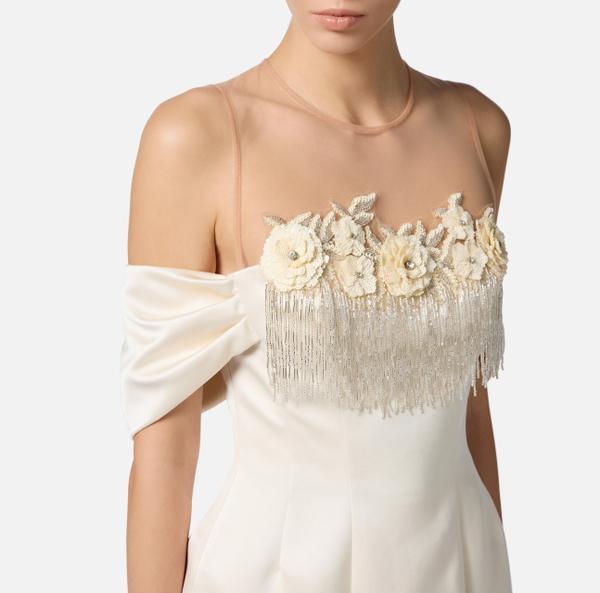 Elisabetta Franchi Robe En Duchesse Et Tulle Avec Broderies Florales