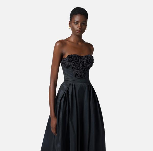 Elisabetta Franchi Robe En Gabardine Avec Roses Brodées