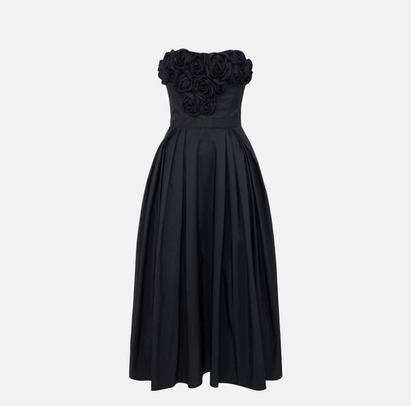 elisabetta franchi Robe en gabardine avec roses brodées