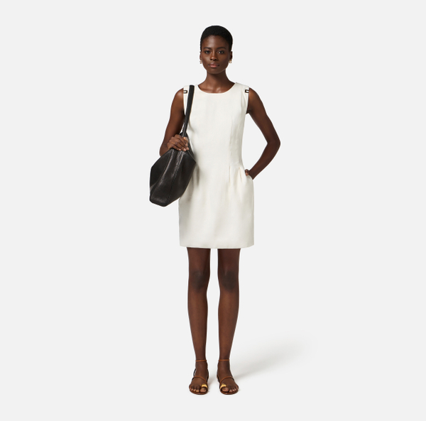 Elisabetta Franchi Robe En Gabardine De Lin Mélangé Avec Détails Logo