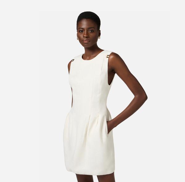 Elisabetta Franchi Robe En Gabardine De Lin Mélangé Avec Détails Logo