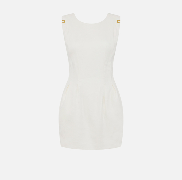 elisabetta franchi Robe en gabardine de lin mélangé avec détails logo