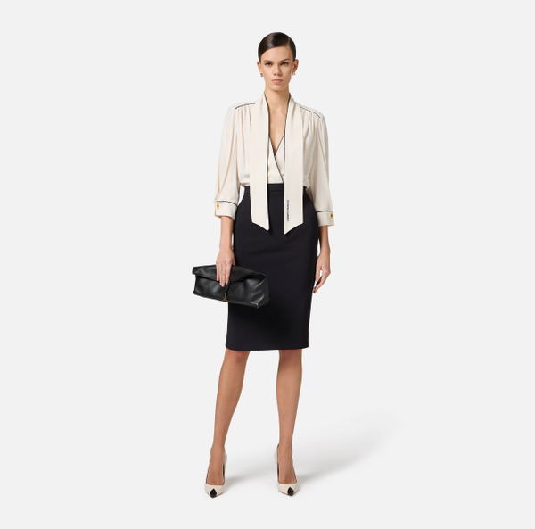 Elisabetta Franchi Robe En Georgette Et Crêpe Avec Piping