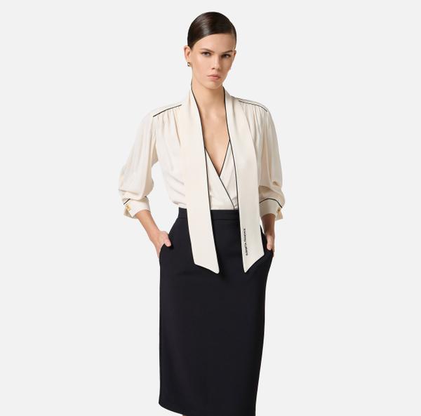 Elisabetta Franchi Robe En Georgette Et Crêpe Avec Piping
