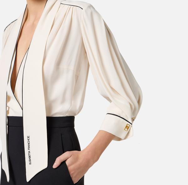 Elisabetta Franchi Robe En Georgette Et Crêpe Avec Piping