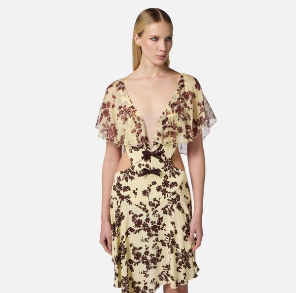 Elisabetta Franchi Robe En Georgette Imprimée Avec Pèlerine