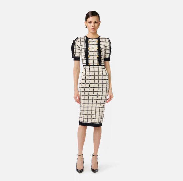 Elisabetta Franchi Robe En Jacquard à Logo Avec Ruches