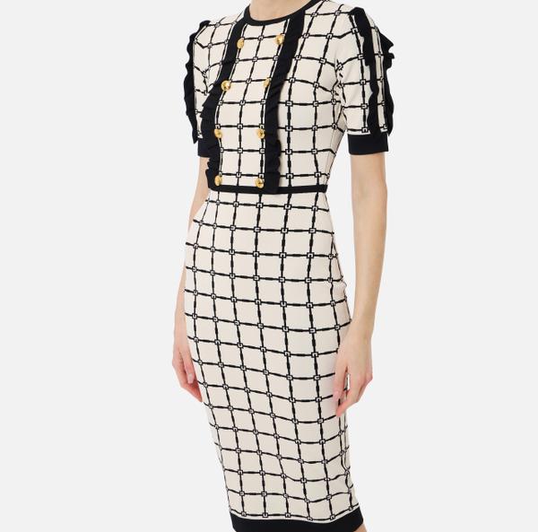 Elisabetta Franchi Robe En Jacquard à Logo Avec Ruches