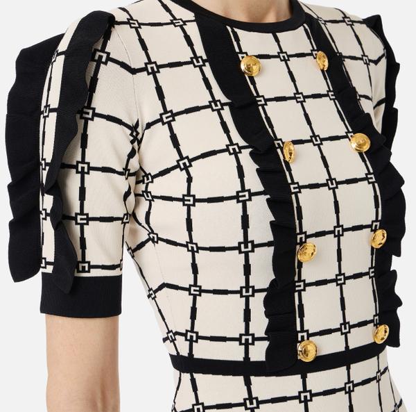Elisabetta Franchi Robe En Jacquard à Logo Avec Ruches