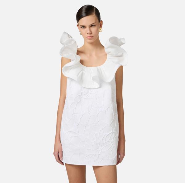 Elisabetta Franchi Robe En Jacquard Floral Avec Ruches