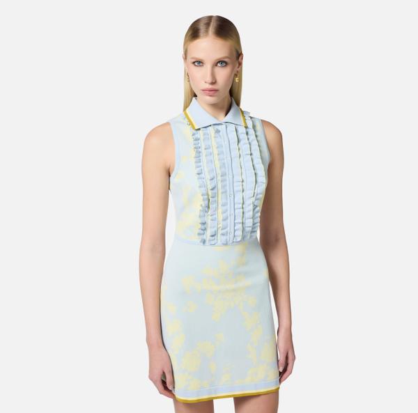 Elisabetta Franchi Robe En Jacquard Floral Avec Ruches