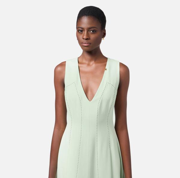 Elisabetta Franchi Robe En Laine Légère Avec Surpiqûres Contrastées