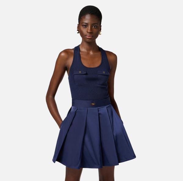 Elisabetta Franchi Robe En Micro-côtes Avec Jupe En Voile