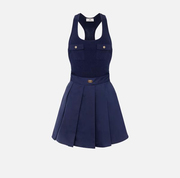 elisabetta franchi Robe en micro-côtes avec jupe en voile