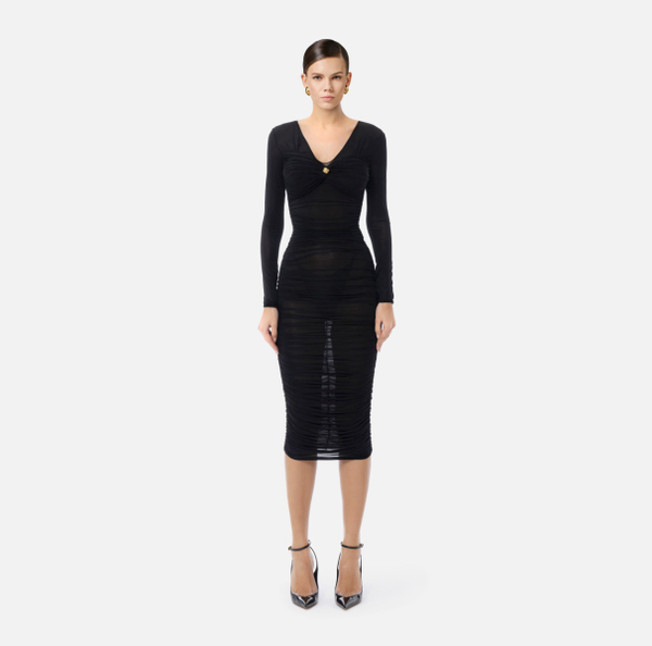 Elisabetta Franchi Robe En Organdi Stretch Avec Clip De Nœud Bijou