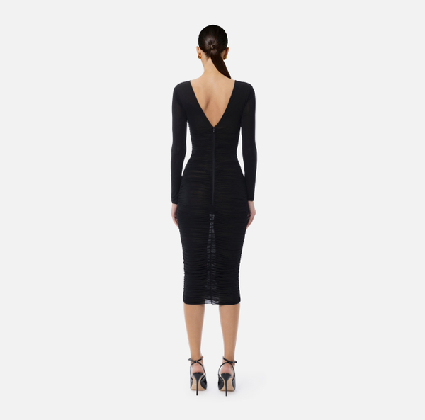 Elisabetta Franchi Robe En Organdi Stretch Avec Clip De Nœud Bijou